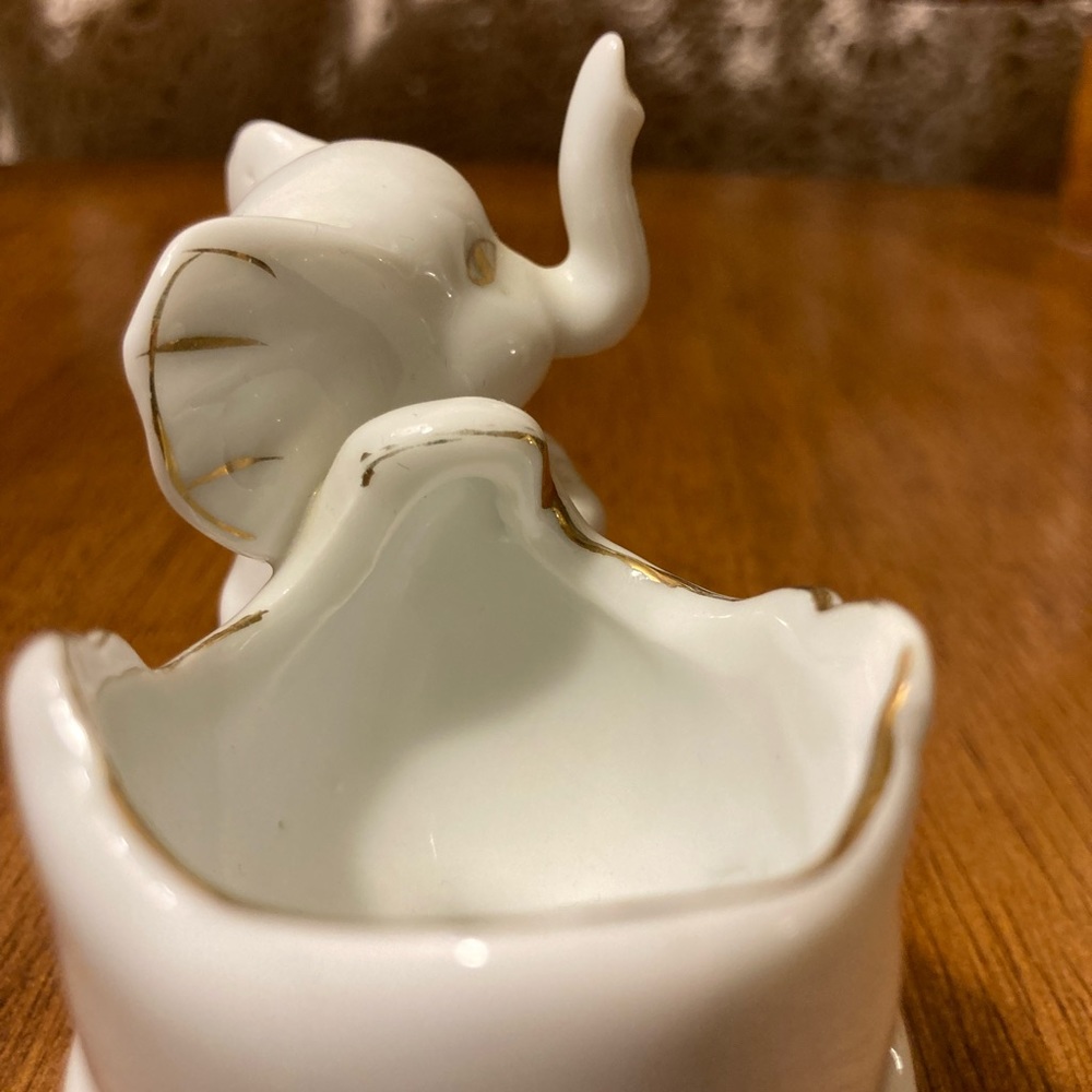 Elephant and Cart Trinket Dish Figure - Floral Detail, Gold Accents - Picture 6 of 14